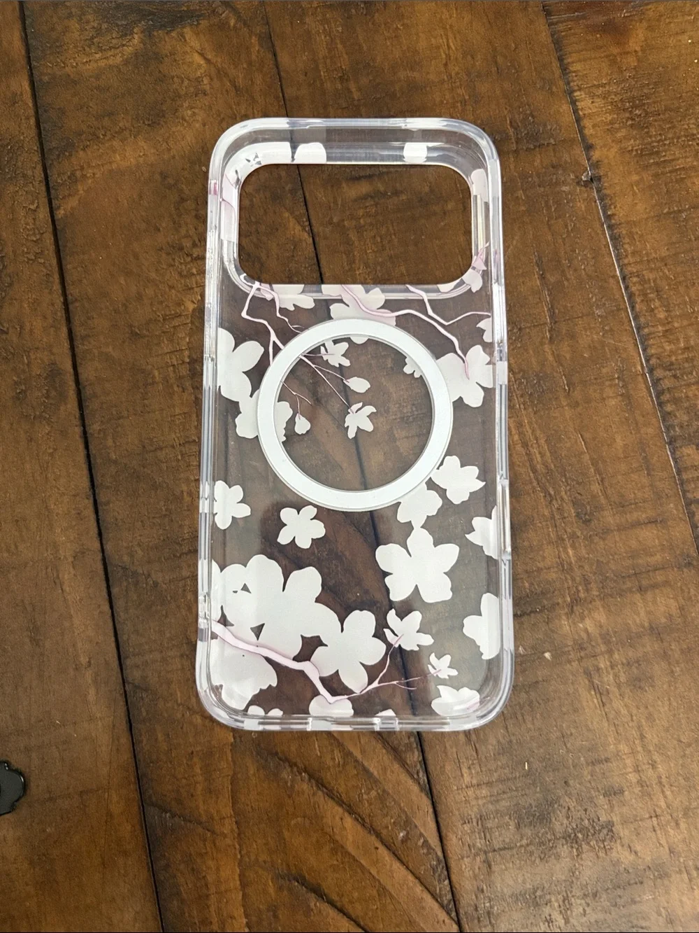 Clear Pink Floral MagSafe-Style Phone Case